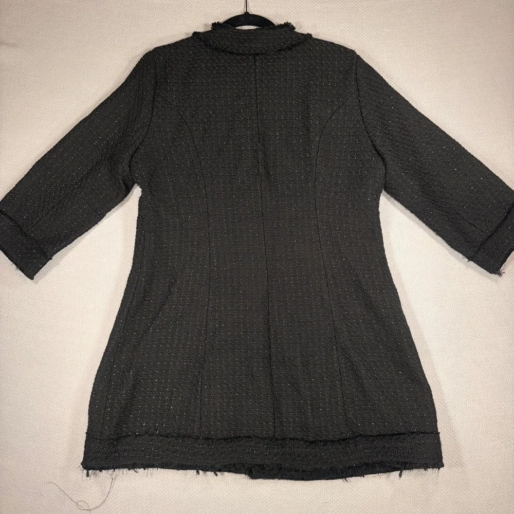 Luii Tweed Wool Blend Coat Large Women Black Gold Metallic Fringed Trim